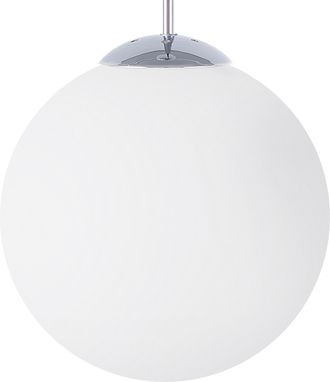 Beliani L&aacute;mpara Colgante De Cristal Blanco Con Elementos Plateados En Forma De Globo Grande 1 Luz Moderna Barrow L