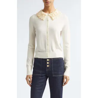 Ulla Johnson Anna Embellished Wool Cardigan in Pearled Ivory at Nordstrom, Size X-Large