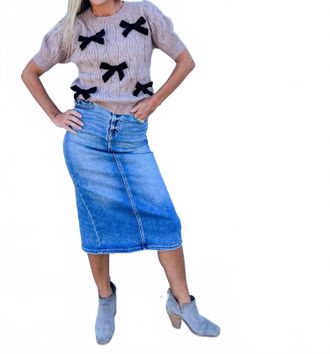 Hidden Jeans Peyton Backslit Midi Pencil Skirt In Medium Wash