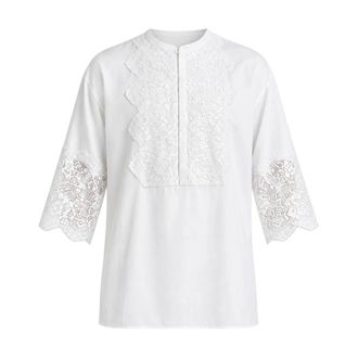 Dolce & Gabbana Camicia in Cotone con Bordi in Pizzo - - Shirts - Uomo - Bianco - M