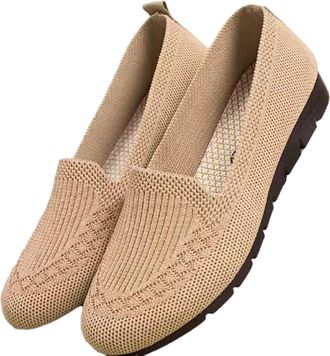 Generic Orthopedic Knit Comfort Loafers for Women Slip-Resistant Walking Shoes, Lightweight Soft Sole Mesh Low-Top Flat Casual Shoes (Beige, Adult, Women, 6.5