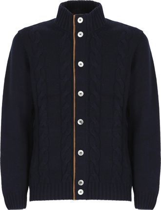 Della Ciana Blue Cable Knit Wool-Blend Cardigan