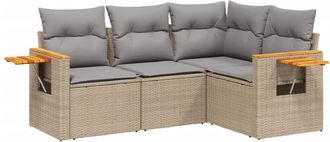 vidaXL Vidaxl - Juego De Sof&aacute;s Jard&iacute;n Con Cojines 4 Pzas Rat&aacute;n Sint&eacute;tico Beige