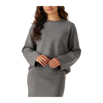 Object Object, Truien & Vesten, Dames, Grijs, L, Wol, Grijze Gebreide Trui O-hals Pullover