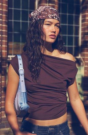 Cotton On Womens Georgie Off Shoulder Short Sleeve in Dark Oak at Nordstrom, Size Xx-Small