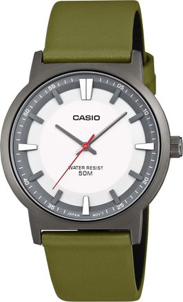Casio Mens White Dial Green Leather Classic Analog Watch - MTP-B220BL-7AVDF
