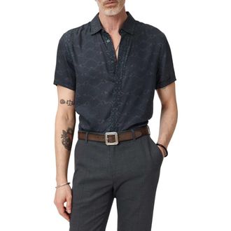 John Varvatos Loren Slim Fit Short Sleeve Button-Up Shirt in Black at Nordstrom, Size Xx-Large