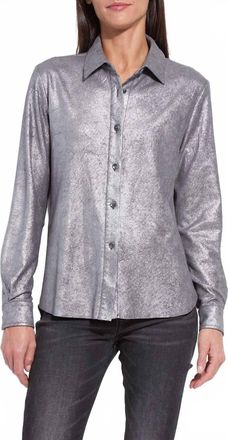 Lyss&eacute; Womens Connie Patent Foil Vegan Suede Shacket In Silver