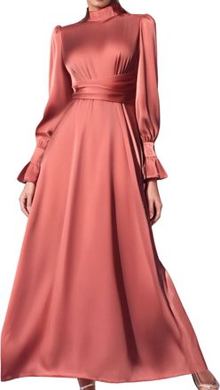 Generic Womens Satin Evening Dress - Long Puff Sleeve Solid Color High Waist Chic And Elegant Loose Comfortable Mature Temperament Tunic Versatile Dress For C