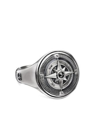 David Yurman Anello Maritime Compass a sigillo in argento sterling con diamante nero