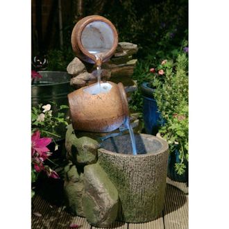 PRIMROSE Cascading Water Feature Stone Effect Honey Pots Barrel Lights 68cm