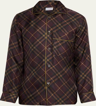 Burberry Mens Check Silk Long-Sleeve Pajama Shirt