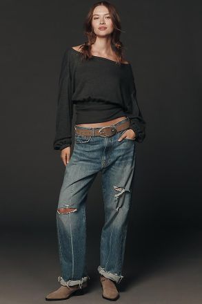 Pilcro Waisted Long-Sleeve Boatneck Top