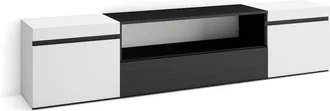 Skraut Home Skraut Home - Mueble Tv, Televisi&oacute;n, Muebles De Sal&oacute;n, Almacenaje, 200x45x35cm, Para Tv Hasta 80, Con Almacenamiento, Estilo Moderno, Blanco Y Negro