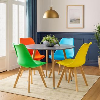 Kosy Koala Dining Table & 4 Chairs Modern Grey Round Table With 4 Mix Plastic Chairs Dining Room Furniture in Brown