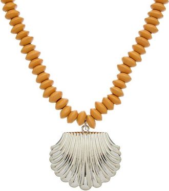 Adornia Adornia Oversized Shell Charm Wood Beaded Necklace
