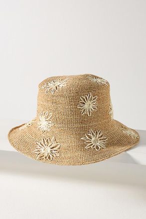 San Diego Hat Company Floral Embroidered Straw Bucket Hat