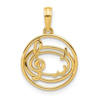 Diamond2Deal 14k Yellow Gold Polished Music Notes in Circle Pendant