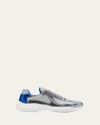 Prada Mens Americas Cup Metallic Bike Sneakers