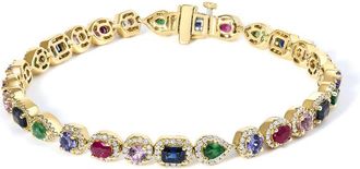 House of Brilliance 14K Yellow Gold Multi-Gemstone and Diamond Halo Rainbow Tennis Bracelet