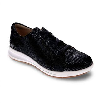 Revere Comfort Shoes Womens Athens Lace-Up Sneaker In Black Lizard
