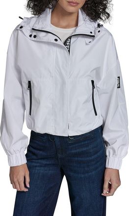 Karl Lagerfeld Short Hooded Logo Rain Jacket in White at Nordstrom Rack, Size X-Small