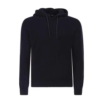 Tagliatore Round-neck Knitwear, male, Blue, Size: 2XL Ribbed Knit Hoodie