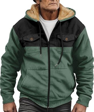 Generic Winter Jackets for Men UK Casual Fashion Vintage Classic Retro Outerwear Lined Lumberjack Loose Full Zipper Hoodie Plus Fleece Winter Warm Coat Top (J