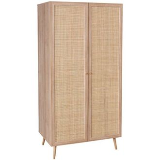 Sweeek Sweeek - 2-door cane and wood effect wardrobe with shelves and rod - Height 179.5cm