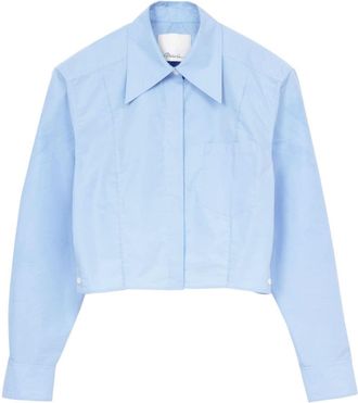 3.1 Phillip Lim long-sleeve cropped shirt - women - Cotton/Polyester - 0 - Blue