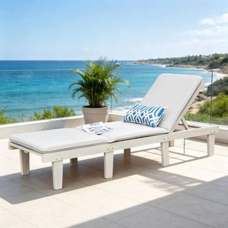 Direct Wicker 5-Position Adjustable Acacia Wood Lounge with Cushions in Cream | Size: 1 Pack