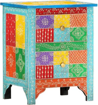 vidaXL Vidaxl - Mesita De Noche Pintada A Mano Madera Maciza Mango 40x30x50 Cm