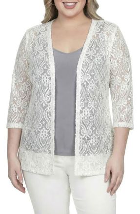 Standards & Practices Sequin Lace Open Front Cardigan in White at Nordstrom, Size 2X