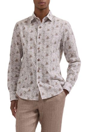 Bugatchi Julian Shaped Fit Floral Cotton Button-Up Shirt in Limestone at Nordstrom, Size Xxx-Large