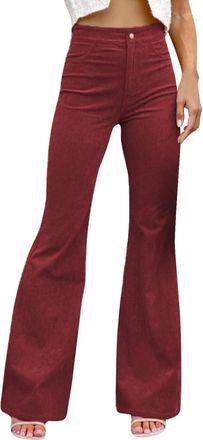 Generic Flared Corduroy Trousers Women Bootcut Pants Vintage Solid Color Flare Pants Bootleg Cord Pants Comfort Stretch High Waist Wide Legs Trousers Casual L