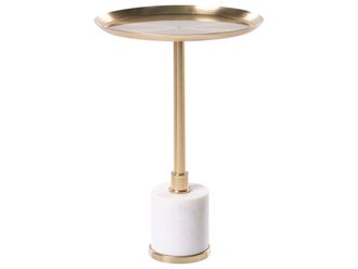 Beliani Tavolino Rotondo Moderno Forma Geometrica Piano In Metallo Base In Marmo Bianco E Oro &Oslash; 36 Cm Camelo