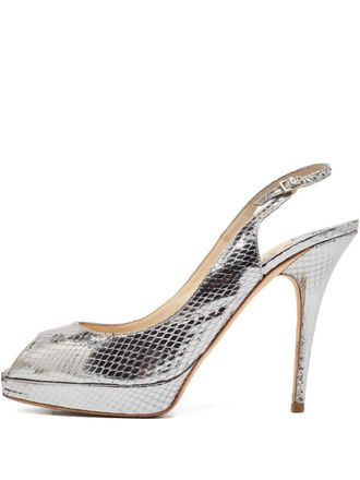 Jimmy Choo London 120mm snakeskin slingback sandals - Silver