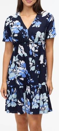 Ellen Tracy Tiered Linen Blend Dress in Navy Bouquet at Nordstrom Rack, Size Large