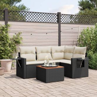 vidaXL Set De Muebles De Jard&iacute;n 5 Pzas Y Cojines Rat&aacute;n Sint&eacute;tico Negro Vidaxl