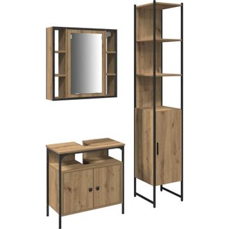 vidaXL Vidaxl - Juego De Gabinetes De Ba&ntilde;o Con Estante 3 Pcs Roble Artisan