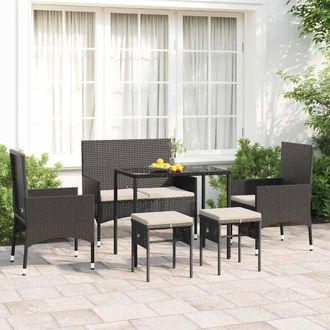 vidaXL Set Muebles De Jard&iacute;n 6 Piezas Y Cojines Rat&aacute;n Sint&eacute;tico Negro Vidaxl
