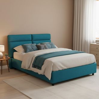 Dmora Cama Matrimonial Ator, Desenfundable, Con Contenedor, Hecha En Italia, Tama&ntilde;o Colch&oacute;n 160x200 Cm, Azul