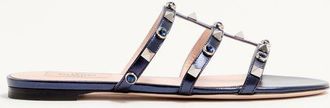 Valentino Garavani Sandalo Slide Rockstud In Nappa Laminata Con Cabochon Donna NAVY 35.5