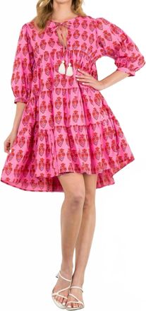 THML Clothing Katie Block Print Long Sleeve Floral Dress In Pink