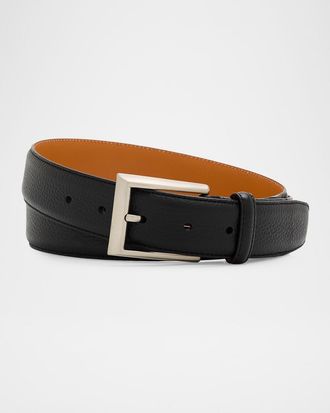 Magnanni Men & apos;s Rocas Rectangle-Buckle Grained Leather Belt
