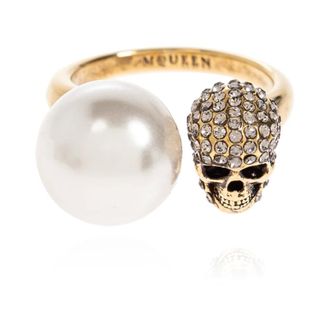 Alexander McQueen Alexander McQueen, Rings, female, Yellow, Size: 54 MM Skull and Pearl Ring