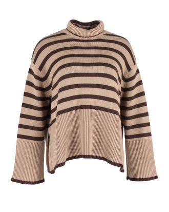 Toteme Signature Striped Turtleneck Sweater In Brown Wool