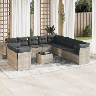 vidaXL Set De Sof&aacute;s De Jard&iacute;n 12 Pzas Y Cojines Rat&aacute;n Sint&eacute;tico Gris Vidaxl