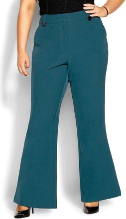 City Chic Vienna High Waist Flare Pants in Jade at Nordstrom, Size Xxs
