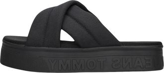 Tommy Jeans Zwarte Lettering Flatform Slippers - Dames - Sandalen - Zwart - 40 EU - Schoenen